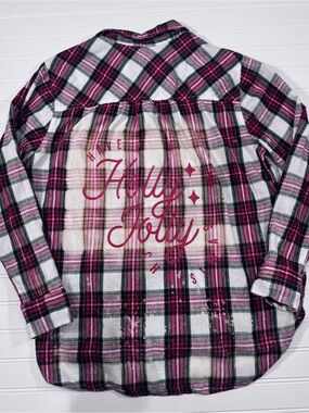 Custom up cycled bleached flannel, with "Holly Jolly"